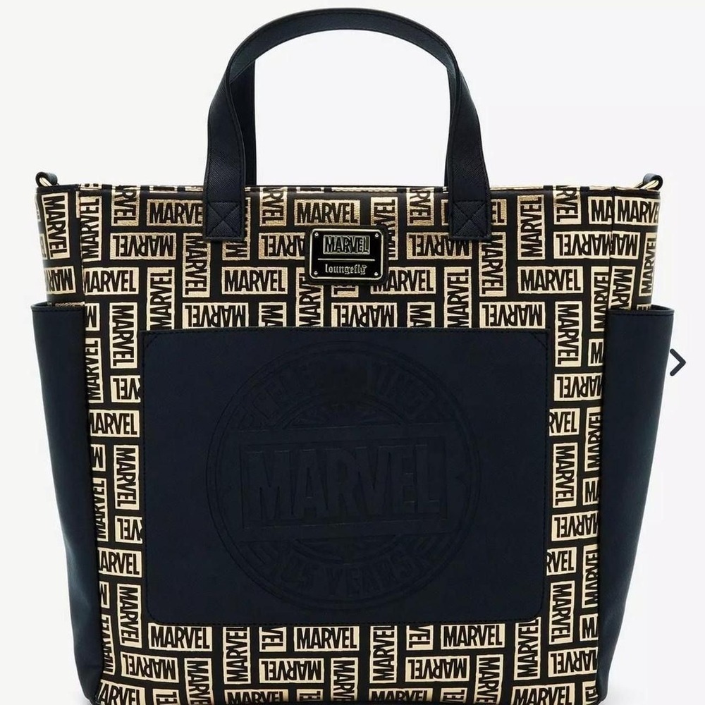 Loungefly Marvel Metallic Logo Allover Print Tote Bag
